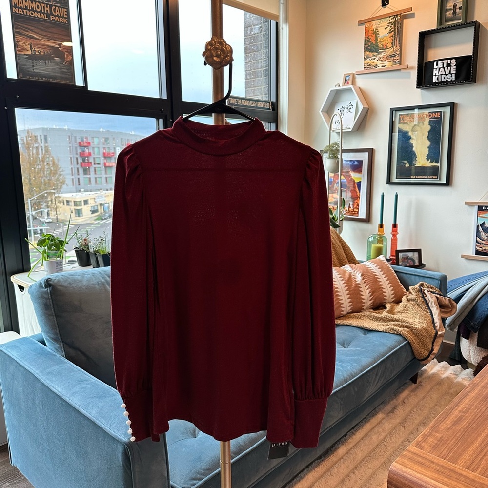Elegant Burgundy Mock Turtleneck